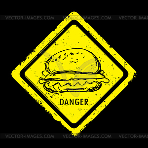 Danger burger vintage label - vector image