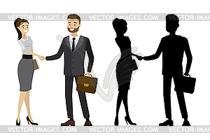 Business people handshake with silhouette male and - vector image