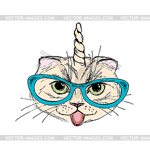 Fashion Portrait- Unicat,cute cat with horn, - vector image