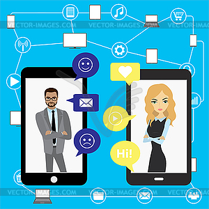 Connection between gadgets and people, Social - vector clip art