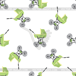 Cartoon Pram or Baby stroller seamless pattern - vector image