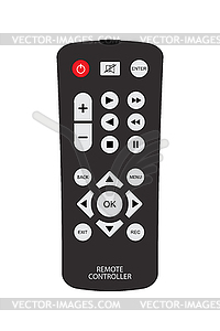 Black remote control with buttons and signs - vector clipart