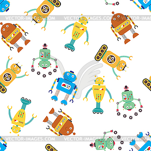 Cute funny robots seamless pattern, - vector clipart