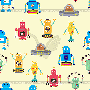 Бесшовный фон с роботами - изображение в векторном виде