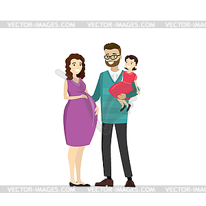 Happy family - father, pregnancy mother,daughter, - vector image