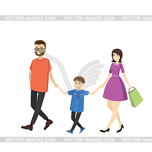 Happy family walking- father,mather,son - vector clip art