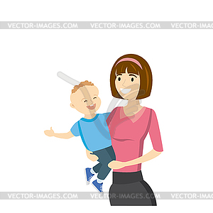 Mother holds son in his arms, - vector clipart