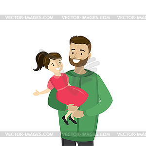 Father holds daughter in his arms, - vector clipart