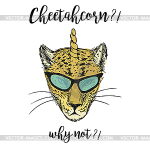 Fashion Portrait of cheetah with horn - vector image