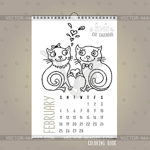 Monthly calendar with cute cat - vector clipart