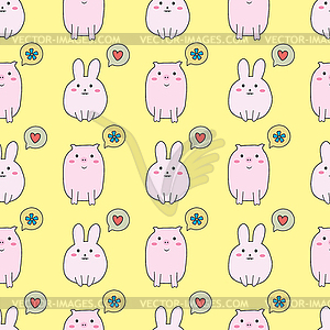Seamless pattern with cute rabbit and pig - vector clip art
