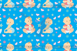 Бесшовный фон с милым новорожденным мальчиком - векторное изображение