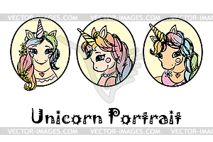 Pretty unicorn girl portrait - vector clipart