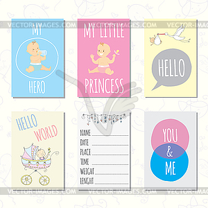 Set of journaling cards for newborn baby - vector clip art