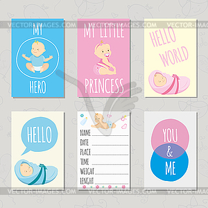 Набор журнальных карточек для новорожденного - графика в векторном формате