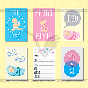 Set of journaling cards for newborn baby - vector clipart