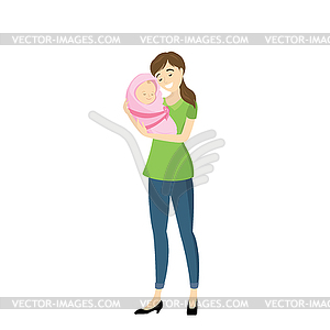 Beautiful woman with newborn baby - vector clipart