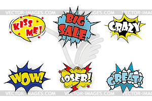 Comic pop art speech bubbles and splashes set with - vector clipart