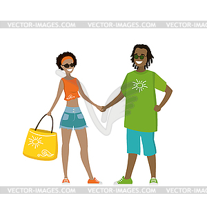 Счастливая молодая пара людей, взявшись за руки - векторный клипарт EPS