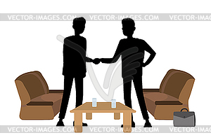 Silhouettes of businessmen shaking hands - vector clipart