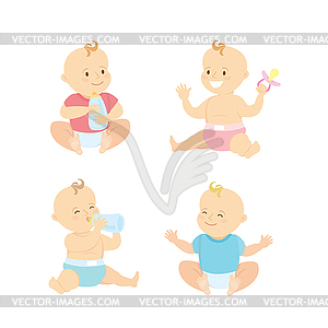 Set of cute newborn baby, - vector clip art