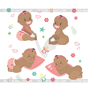 Cute set Newborn african american baby - vector clipart