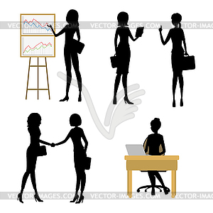 Set Business woman silhouettes - color vector clipart