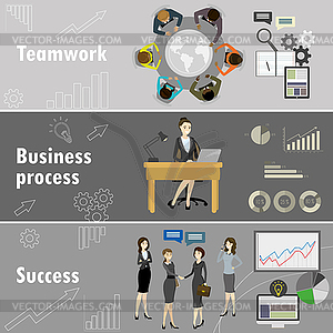 Flat banner set with teamwork, business process - vector clipart / vector image