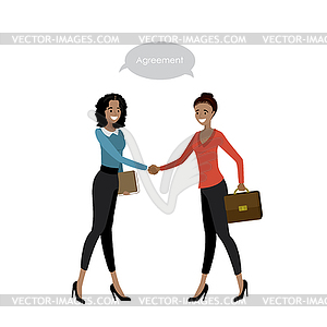 Business women of different nationalities shake - vector clipart