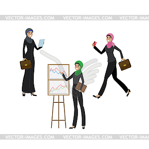 Arab business women in different activities - vector image