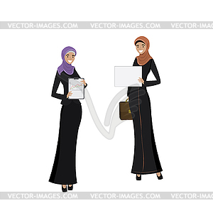 Two beauty Arabic business women in different poses - royalty-free vector image