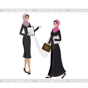 Two beauty Arabic business women in different poses - vector clip art