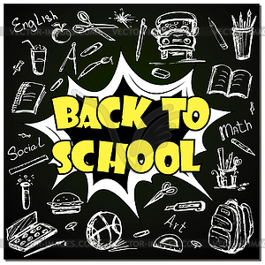 Back to school - funny pop art lettering with - vector clipart