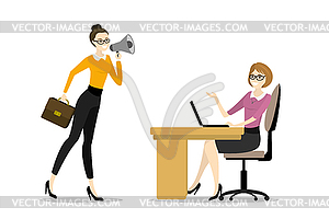 Business woman boss screams into megaphone by - vector image