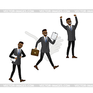 African-american businessman in different poses - vector clip art