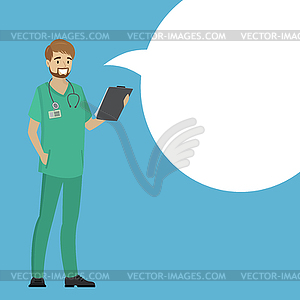 Cartoon doctor with speech bubble - vector EPS clipart