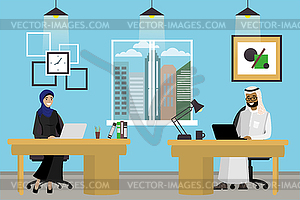 Two cartoon muslim office workers - vector image