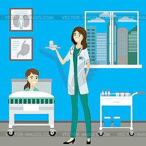 Nurse and patient in hospital room - vector image