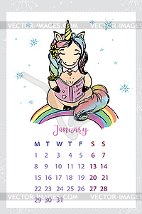 Calendar 2018 with unicorn, template - vector clipart / vector image