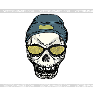 Fashion skull with glasses and hat - vector image