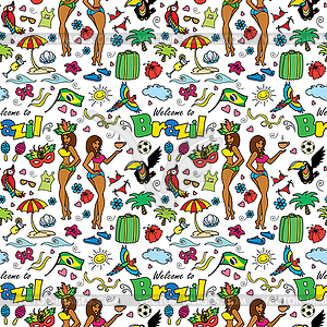 Cartoon brazilian objects and symbols seamless - vector clipart