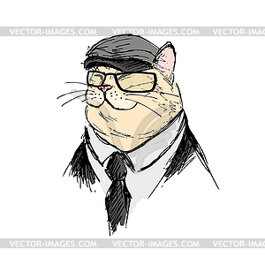 Fashion cat with glasses,hat and suit - vector clipart