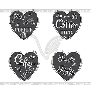 Dark heart with white coffee lettering and quotes - vector image