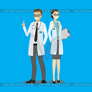 Cartoon couple of doctors,smile male and female - vector clipart