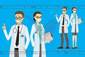 Cartoon couple of doctors,smile male and female - vector image