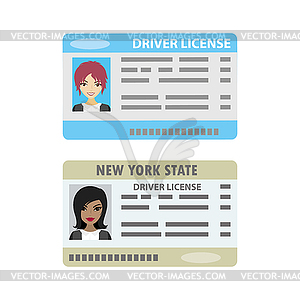 Driver license with female photo, - vector image