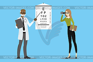 Doctor oculist checks vision - vector image