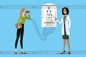 Doctor oculist checks vision - vector clipart