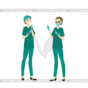 Two cartoon woman surgeon - vector clip art