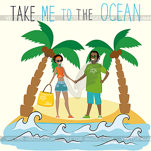 Take me to ocean. african american couple on - vector image